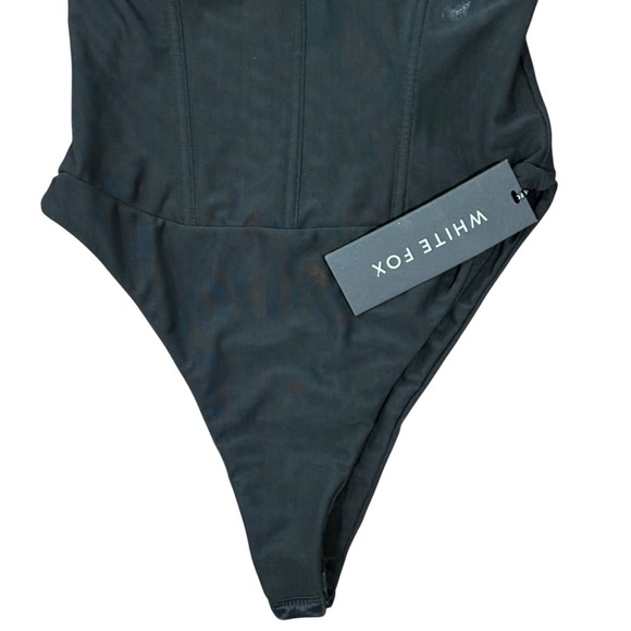 White Fox Boutique Like I Love You Bodysuit Black Mesh Bustier Size Medium NWT - Picture 5 of 10